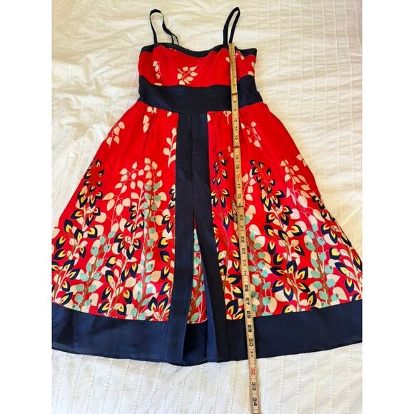 Hype Women’s Red Navy Floral Midi Dress Size 4 Spaghetti Strap Fit & Flare - Picture 6 of 10